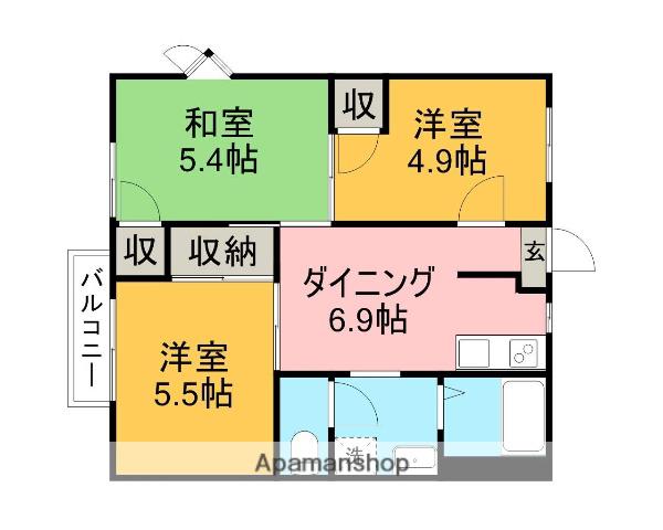 アベニューフラワーA・B(3DK/1階)の間取り写真