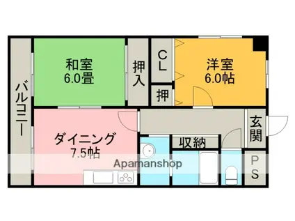 テイク スリー(2DK/7階)の間取り写真