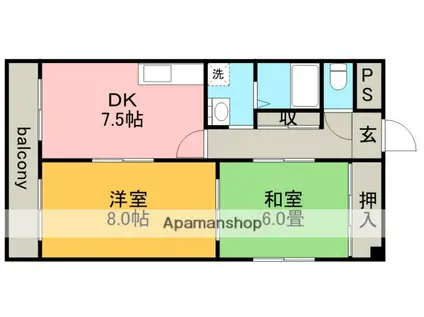 テイク スリー(2DK/8階)の間取り写真
