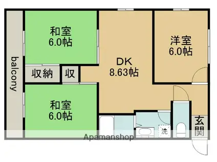 ジュピターハイム高見(3DK/3階)の間取り写真