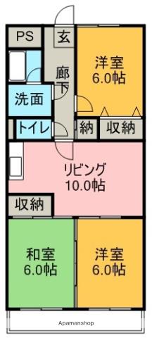 グランドール水附(3LDK/4階)の間取り写真
