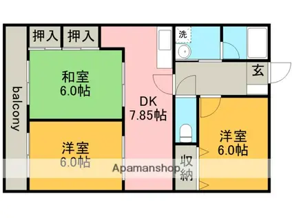 グリーンキャッスル(3DK/3階)の間取り写真