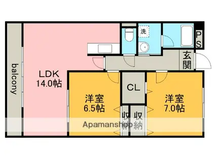 メルキュール開明(2LDK/1階)の間取り写真
