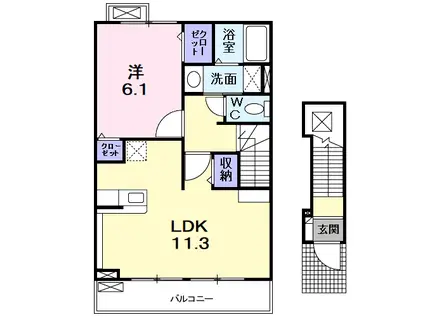 ラフレシールシメイチ(1LDK/2階)の間取り写真