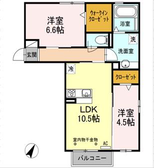 アンダーフォレストⅣ(2LDK/1階)の間取り写真