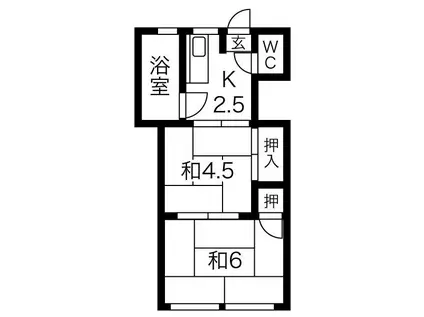 名鉄名古屋本線 名鉄一宮駅 徒歩6分 2階建 築55年(2K/2階)の間取り写真