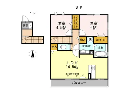 ゴウヒガシ ムジュー(2LDK/2階)の間取り写真