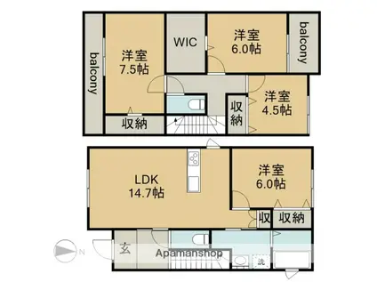 名鉄名古屋本線 石刀駅 徒歩12分 2階建 築4年(4LDK)の間取り写真