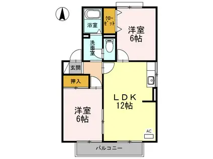 カムール高畑B(2LDK/2階)の間取り写真