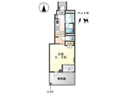 コンフォール門間B(1K/1階)の間取り写真