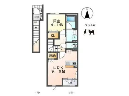 コンフォール門間B(1LDK/2階)の間取り写真