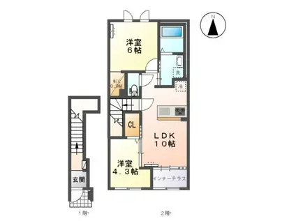 コンフォール門間A(2LDK/2階)の間取り写真