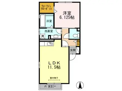ヒルズ馬見塚(1LDK/2階)の間取り写真