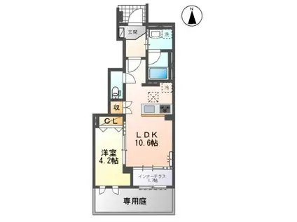 やまたちはな(1LDK/1階)の間取り写真