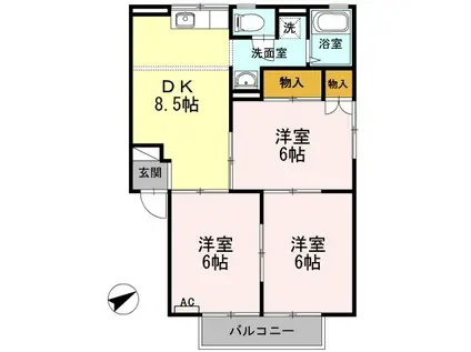 メゾンフレンドA(3DK/2階)の間取り写真