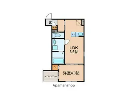 CRECIA一宮Ⅱ(1LDK/3階)の間取り写真