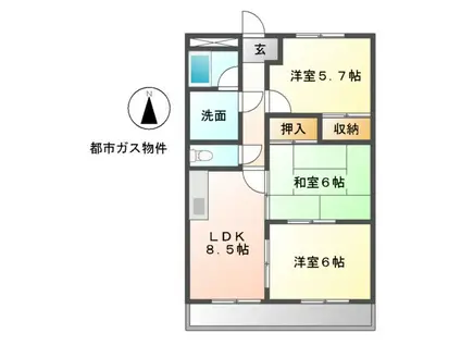 グランドール A棟(3DK/2階)の間取り写真