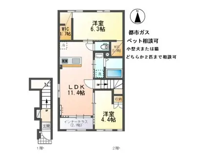 伝法寺2丁目アパート(2LDK/2階)の間取り写真