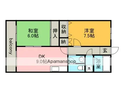 サン・キャッスル(2DK/2階)の間取り写真