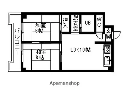 フェリシア浅野(2LDK/3階)の間取り写真