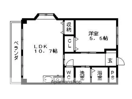 エクセルフジ(1LDK/1階)の間取り写真