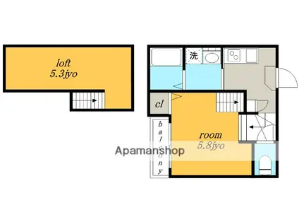 ヒルズ黒川(ワンルーム/2階)の間取り写真