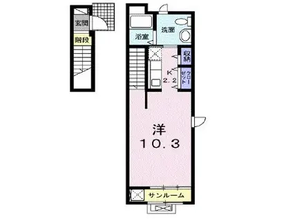 ウイングK Ⅳ(1K/2階)の間取り写真