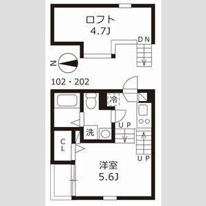 ハーモニーテラス志賀町Ⅵ(1K/2階)の間取り写真