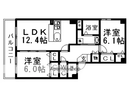 ヒルズ楠 南(2LDK/3階)の間取り写真