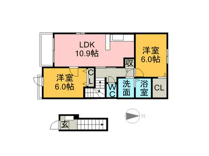 シャンダムール(2LDK/2階)の間取り写真