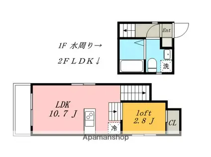 シェモア(ワンルーム/2階)の間取り写真