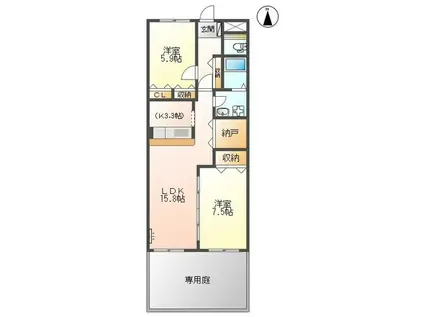 ハイムフロイデⅢ(2LDK/1階)の間取り写真