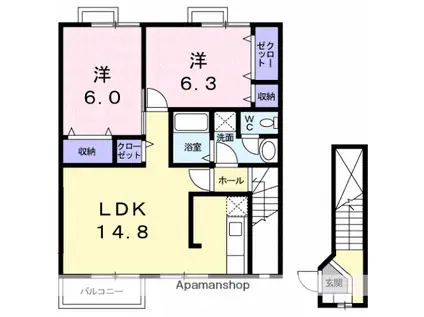 ソレアードM・A(2LDK/2階)の間取り写真