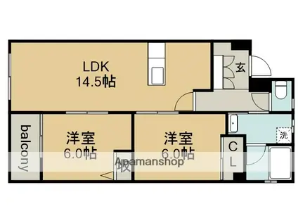 ガウディオグリ(2LDK/3階)の間取り写真