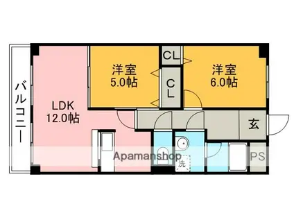 カーム香雅(2LDK/2階)の間取り写真