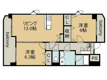 グレースコート豊山(2LDK/4階)の間取り写真