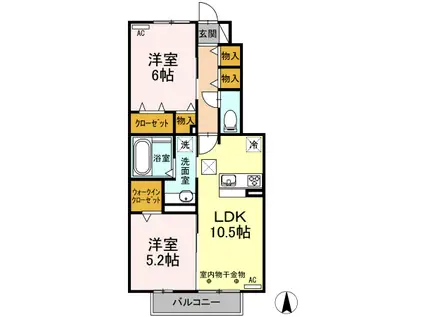 サザンクロス・グランシャリオ(2LDK/1階)の間取り写真
