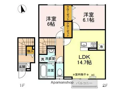 ヴィラ プリュネ(2LDK/2階)の間取り写真