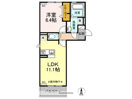 中央本線 勝川駅(JR) 徒歩10分 3階建 築7年(1LDK/2階)の間取り写真