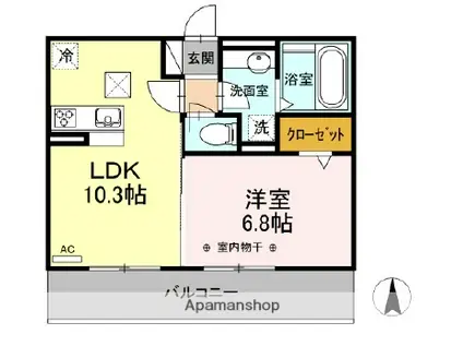 中央本線 勝川駅(JR) 徒歩10分 3階建 築6年(1LDK/1階)の間取り写真