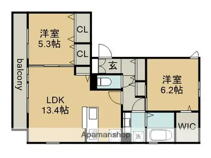 中央本線 勝川駅(JR) 徒歩14分 3階建 築4年(2LDK/1階)の間取り写真