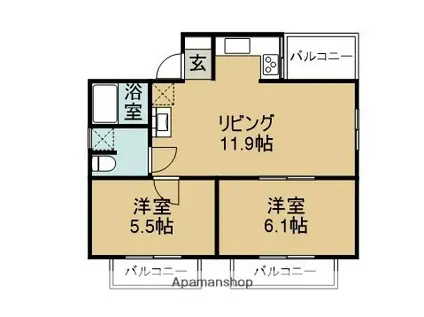 リアリノ鳥居松ビル(2LDK/4階)の間取り写真