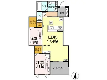 カサブランカ(2LDK/1階)の間取り写真