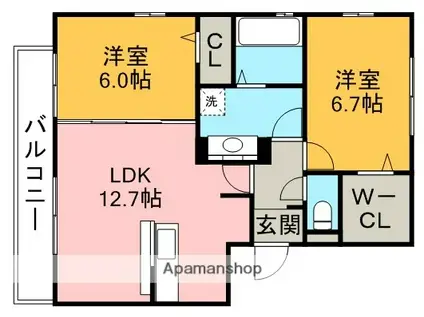 ル・クプルC棟(2LDK/2階)の間取り写真