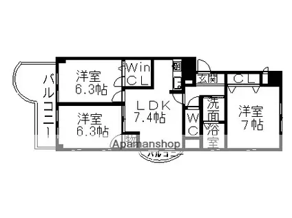 フェリーチェ勝川(3DK/5階)の間取り写真