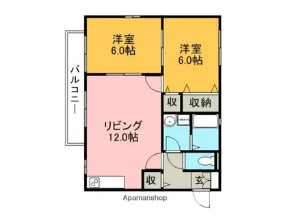 ハイツ長谷川Ⅱ(2LDK/1階)の間取り写真