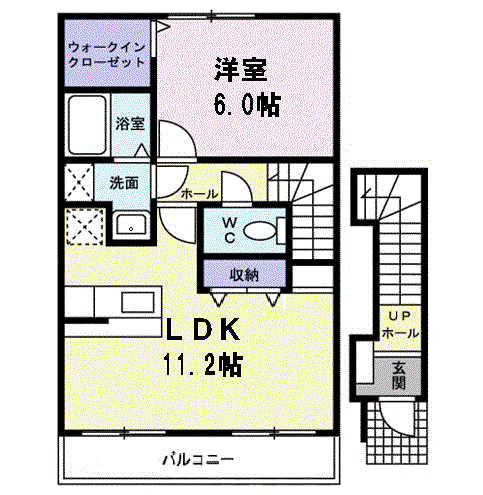 プリムローズ Ⅱ(1LDK/2階)の間取り写真