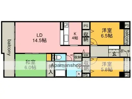サンハイツ中央台 I棟(3LDK/8階)の間取り写真
