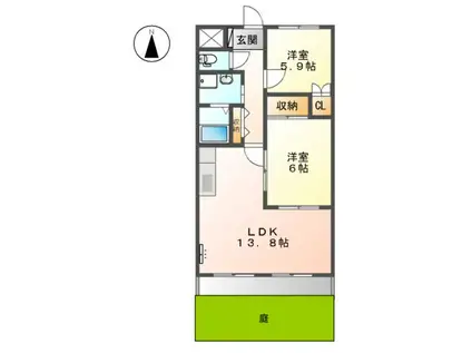 シャインヒルズ(2LDK/1階)の間取り写真