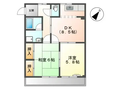 サンパレス尾崎(2DK/2階)の間取り写真